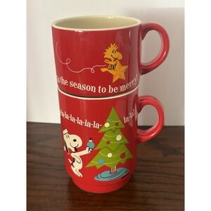 NWOB Snoopy Stacking Christmas Mugs‎ Hallmark 50th Anniversary Peanuts HTF 2015